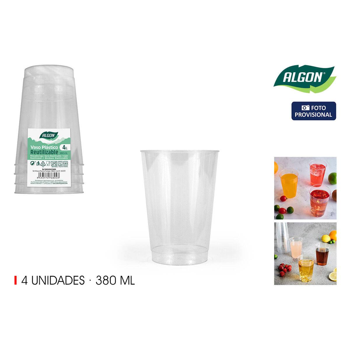 Set de Vasos Algon Plástico 380 ml 4 Piezas (24 Unidades)