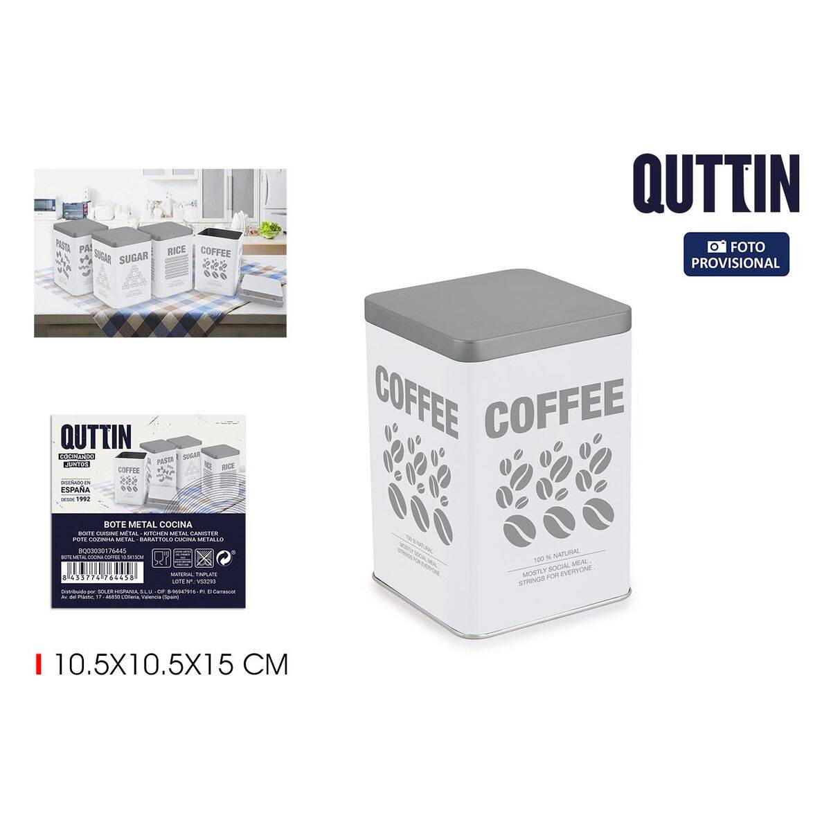 Bote Metálico Quttin COFFEE Metal 10,5 x 10,5 x 15 cm (12 Unidades)