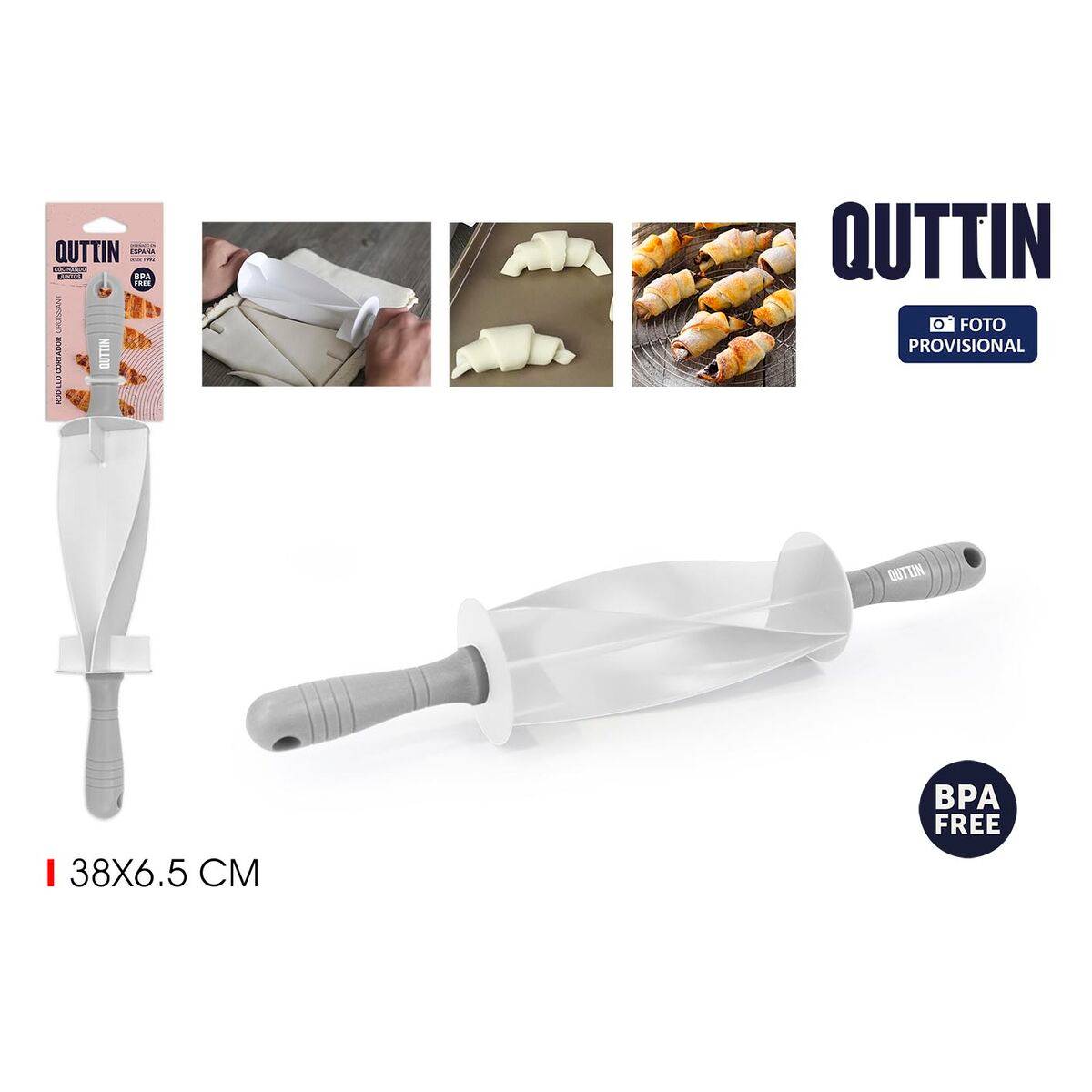 Rodillo de repostería con formas Quttin CROISSANT 38 x 6,5 cm (12 Unidades)