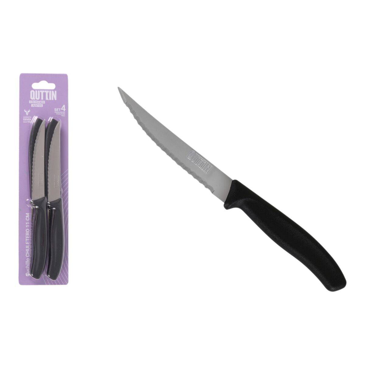 Set de Cuchillos para Carne Quttin Negro Plateado Acero Inoxidable 11 cm 4 Piezas (18 Unidades)