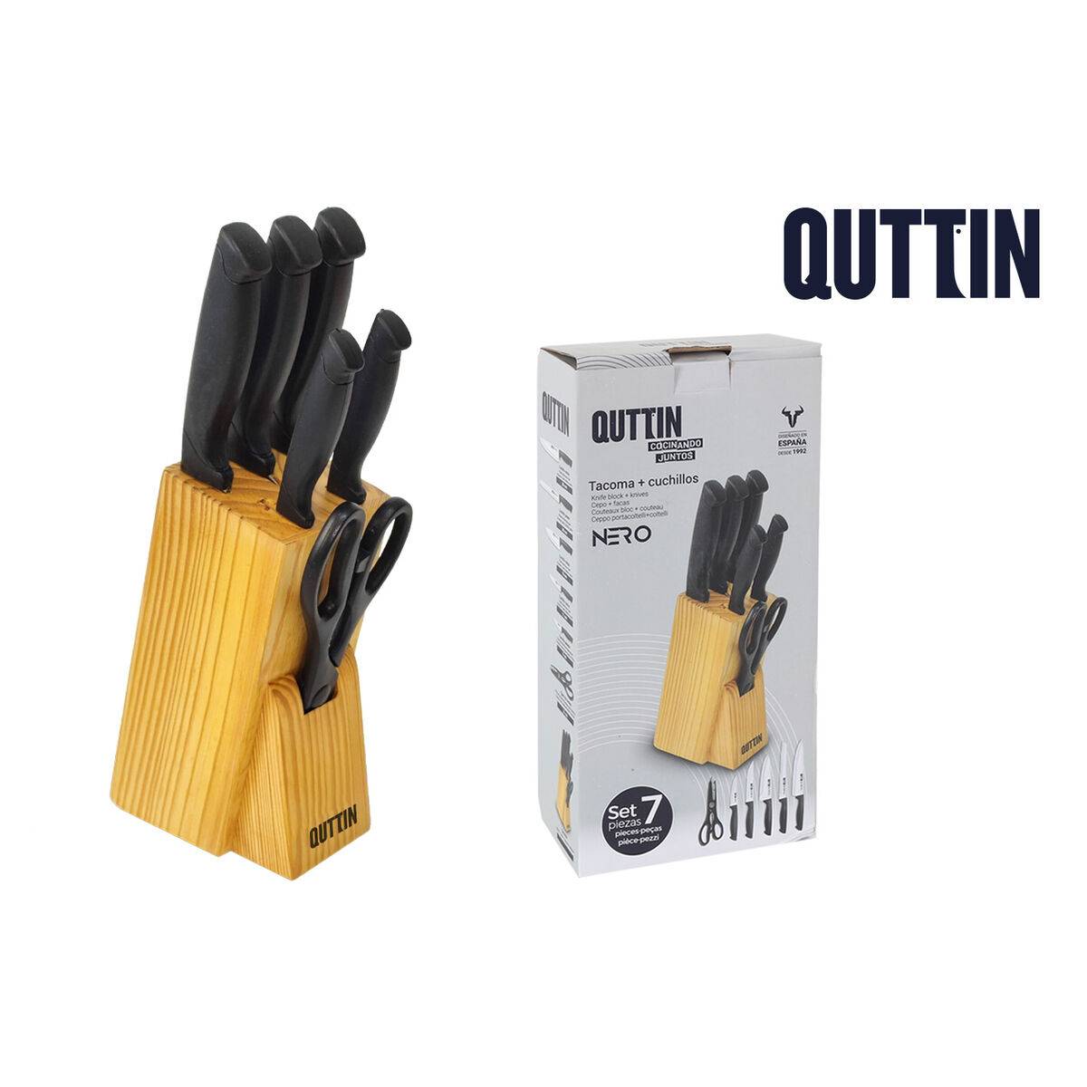 Juego de Cuchillos de Cocina y Soporte Quttin Nero Negro 7 Piezas (2 Unidades)