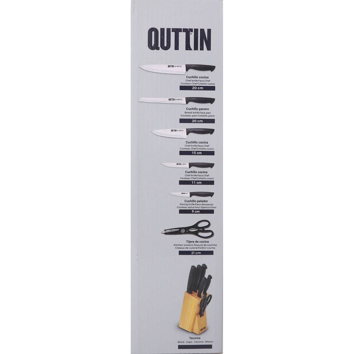 Juego de Cuchillos de Cocina y Soporte Quttin Nero Negro 7 Piezas (2 Unidades)