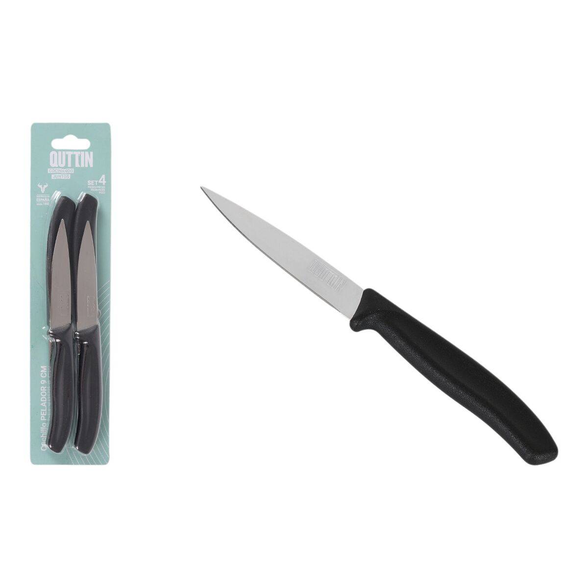Set de Cuchillos Peladores Quttin Basic Negro Plateado Acero Inoxidable 9 cm 4 Piezas (18 Unidades)