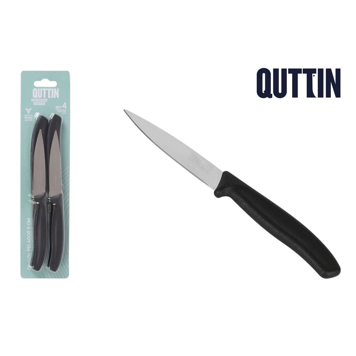 Set de Cuchillos Peladores Quttin Basic Negro Plateado Acero Inoxidable 9 cm 4 Piezas (18 Unidades)