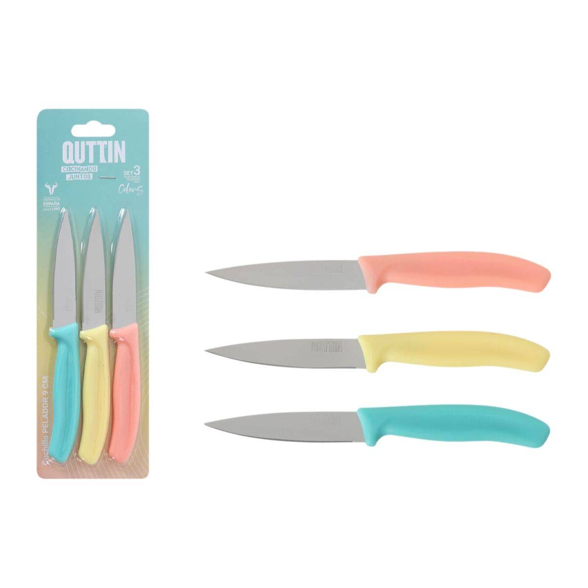 Set de Cuchillos Peladores Quttin Basic Multicolor Acero Inoxidable 9 cm 3 Piezas (18 Unidades)