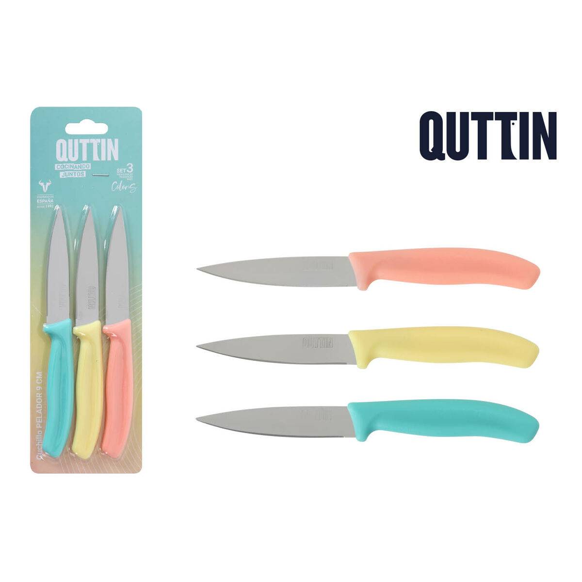 Set de Cuchillos Peladores Quttin Basic Multicolor Acero Inoxidable 9 cm 3 Piezas (18 Unidades)