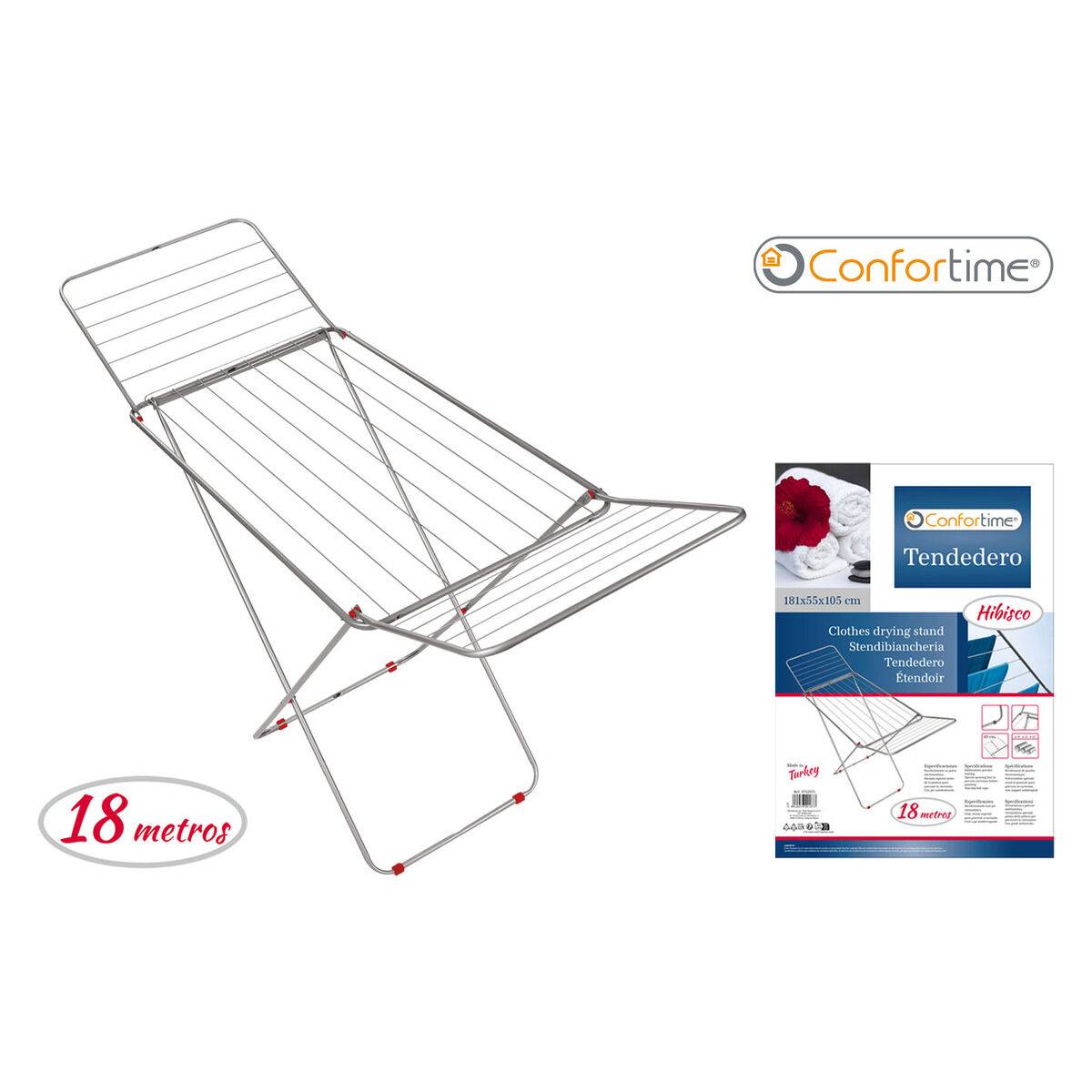 Tendedero Plegable 18 m Confortime Hibisco Plateado Metal 180 x 55 x 109 cm (6 Unidades)