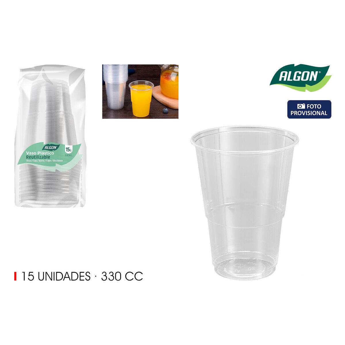 Set de Vasos Algon 330 ml 15 Piezas (24 Unidades)