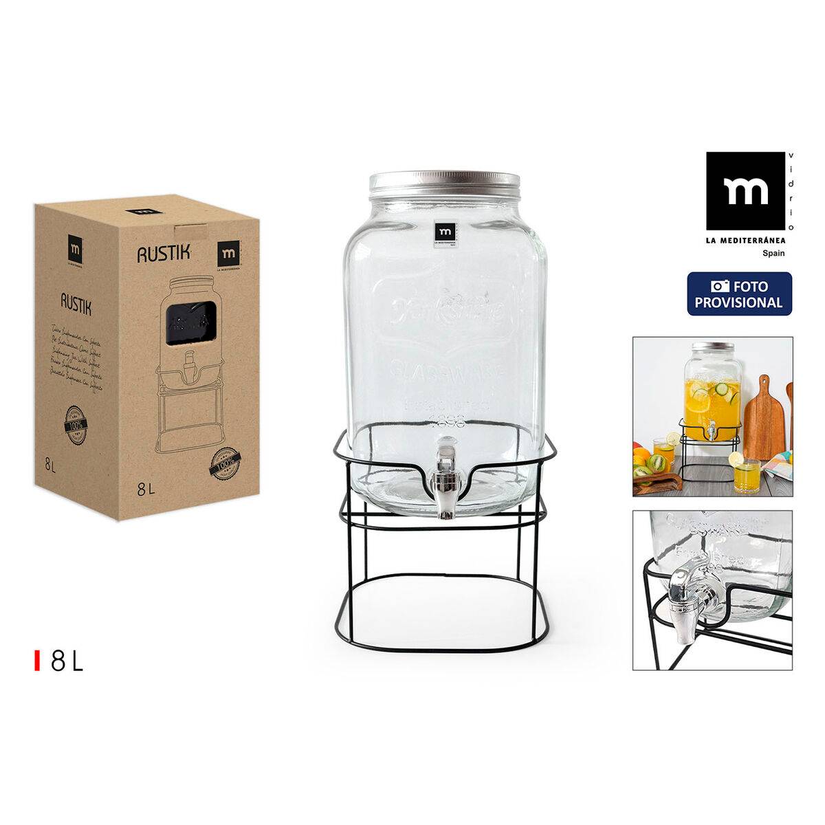 Dispensador de bebidas La Mediterránea Rustik Metal Vidrio 8 L 22 x 22 x 37 cm (4 Unidades)