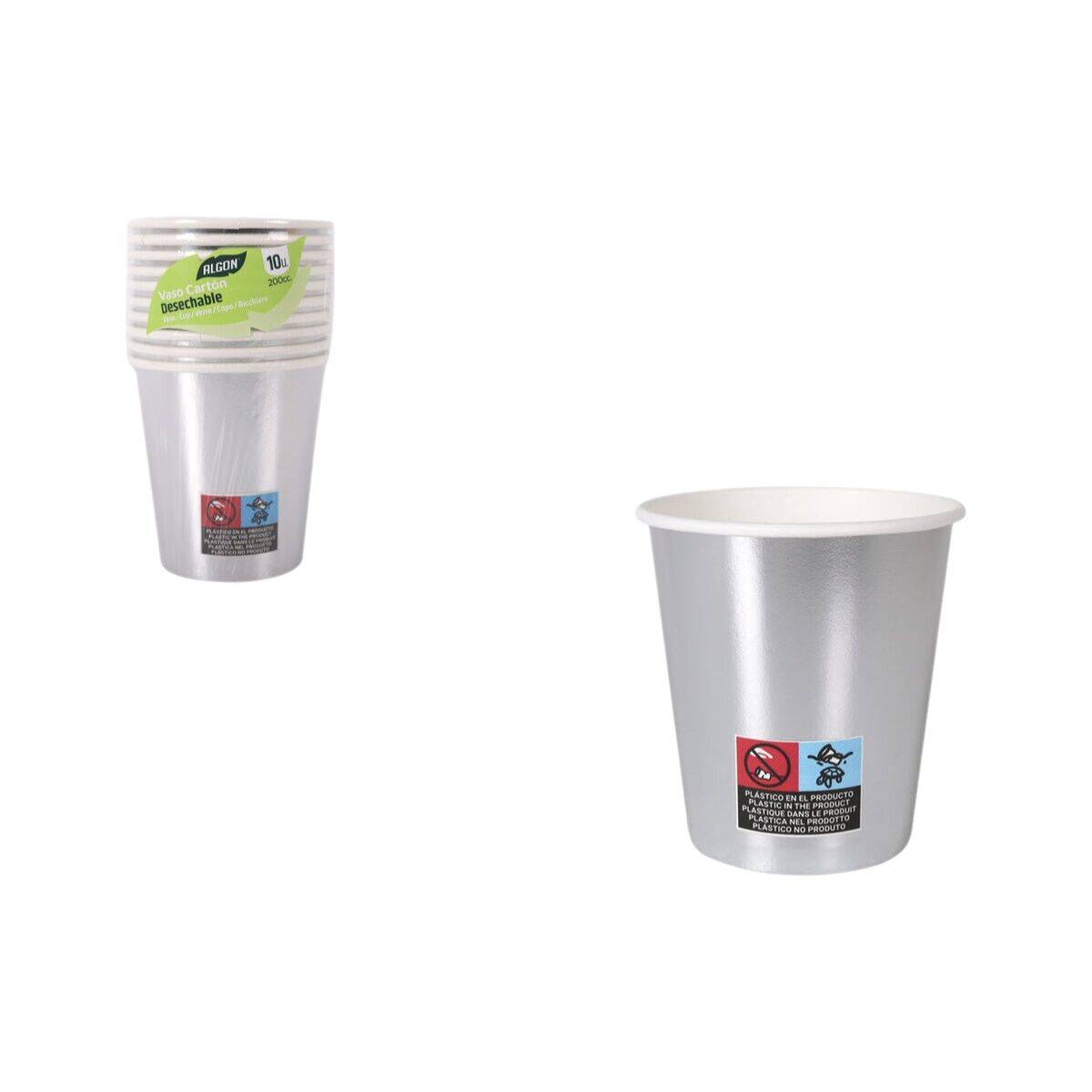Set de Vasos Algon Plateado 200 ml 10 Piezas (18 Unidades)