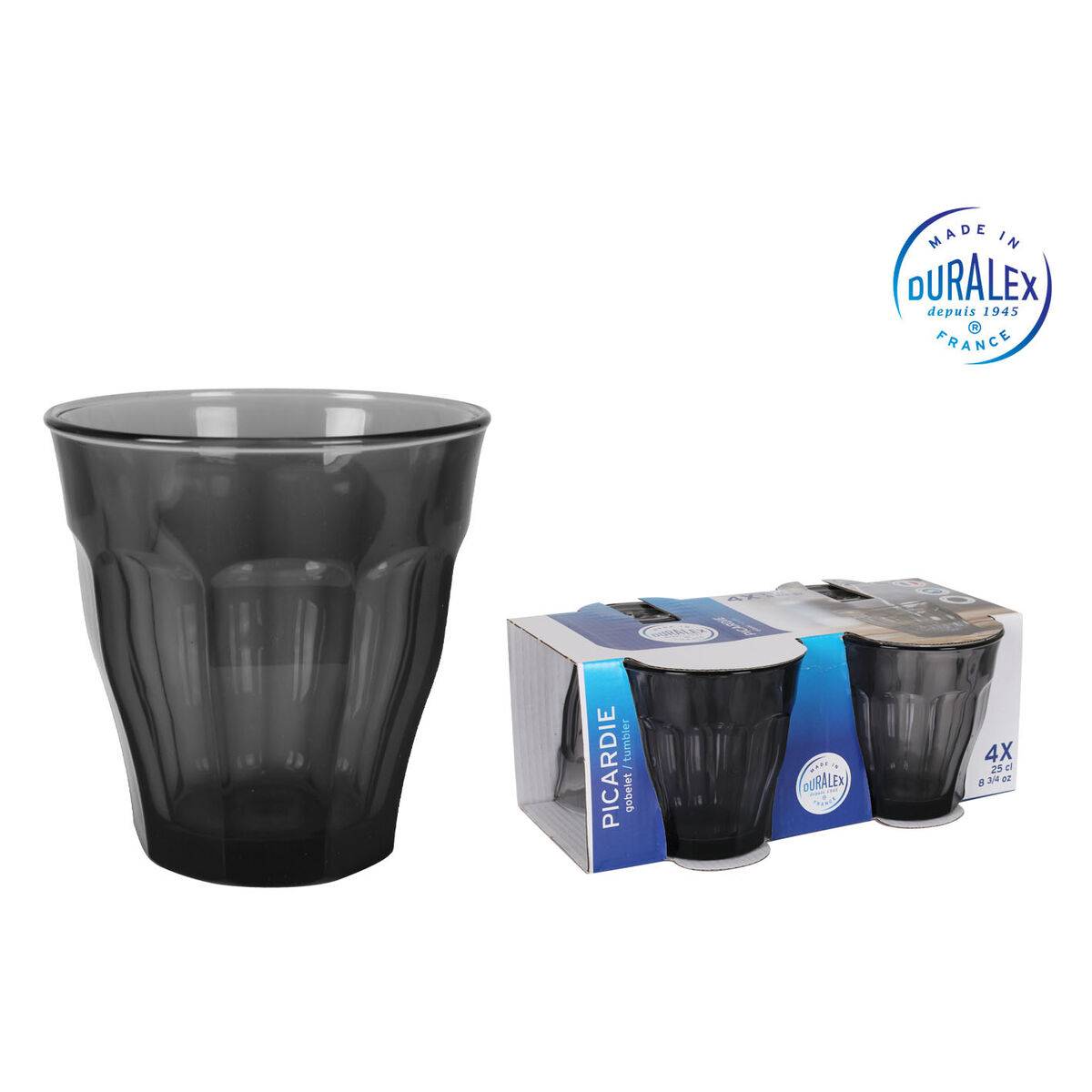 Vaso de agua Duralex Picardie Negro Gris 250 ml 4 Piezas (12 Unidades)