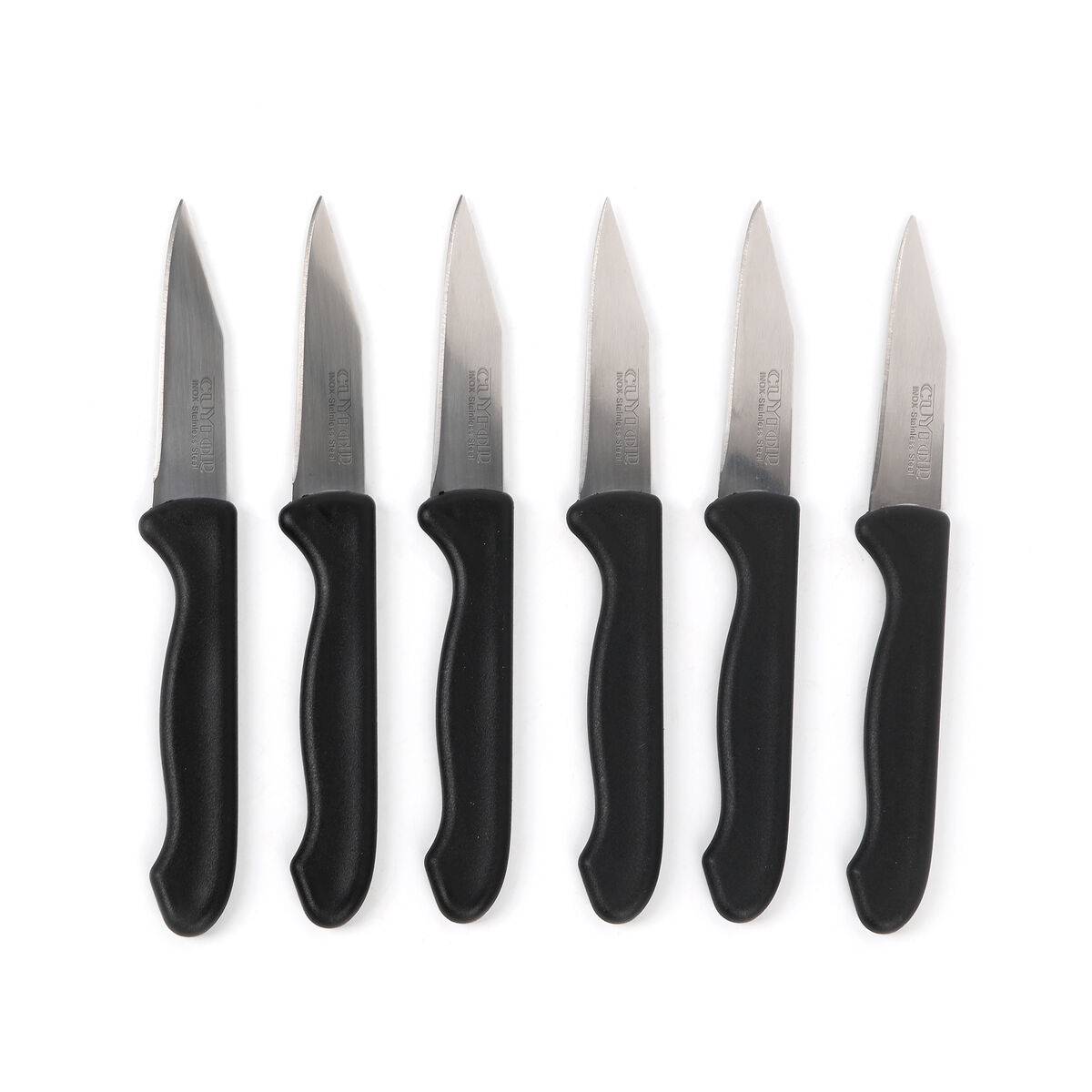 Set de Cuchillos Peladores Cuyfor Negro Plateado Acero Inoxidable 7,5 cm 6 Piezas (24 Unidades)