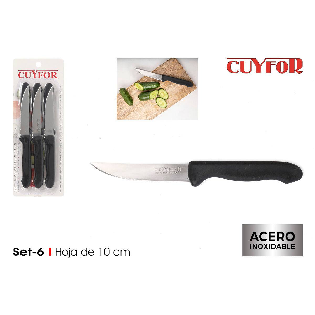 Set de Cuchillos Cuyfor Filo Negro Plateado 6 Piezas (24 Unidades)