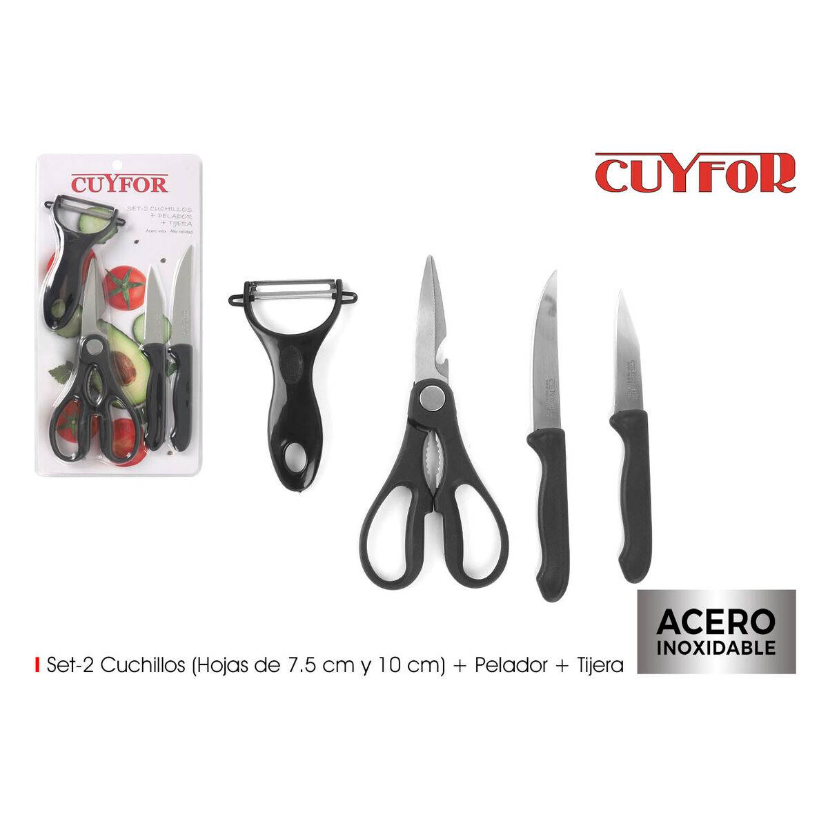 Set de Cuchillos Peladores Cuyfor Acero Inoxidable 2 Piezas (12 Unidades)