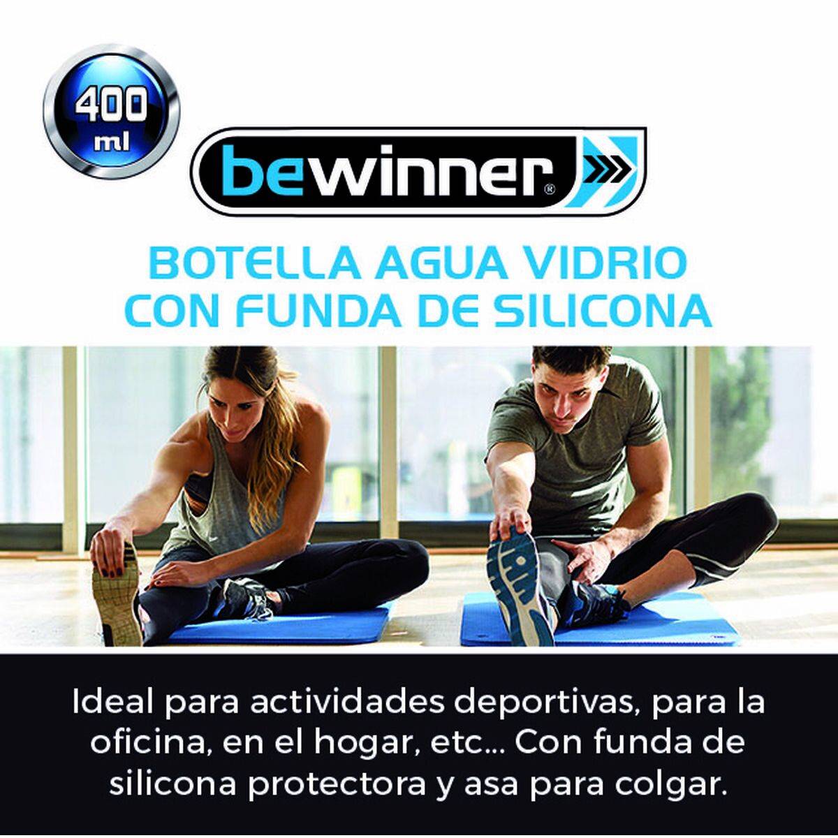 Botella de Agua Bewinner Vidrio Silicona 400 ml 7 x 7 x 19,8 cm (24 Unidades)