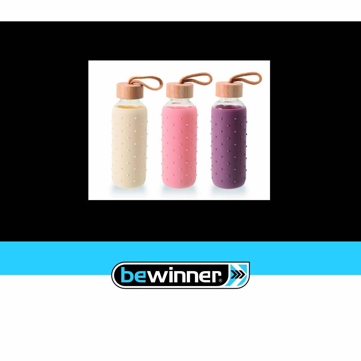 Botella de Agua Bewinner Vidrio Silicona 400 ml 7 x 7 x 19,8 cm (24 Unidades)