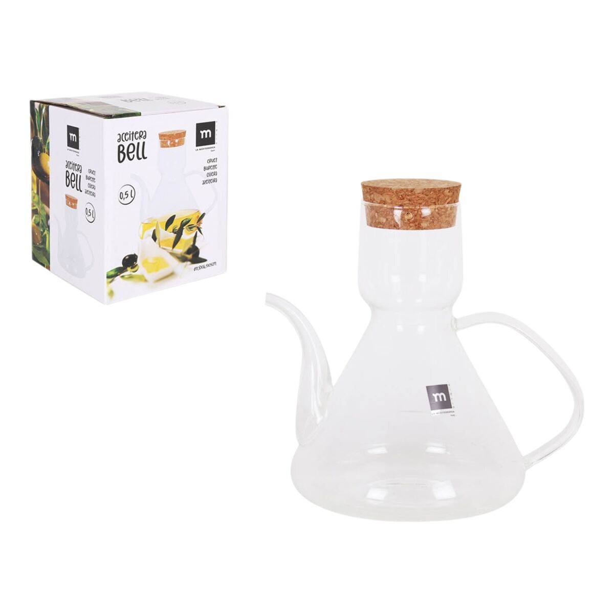 Aceitera La Mediterránea Bell Transparente Silicona Vidrio de Borosilicato 500 ml (8 Unidades)