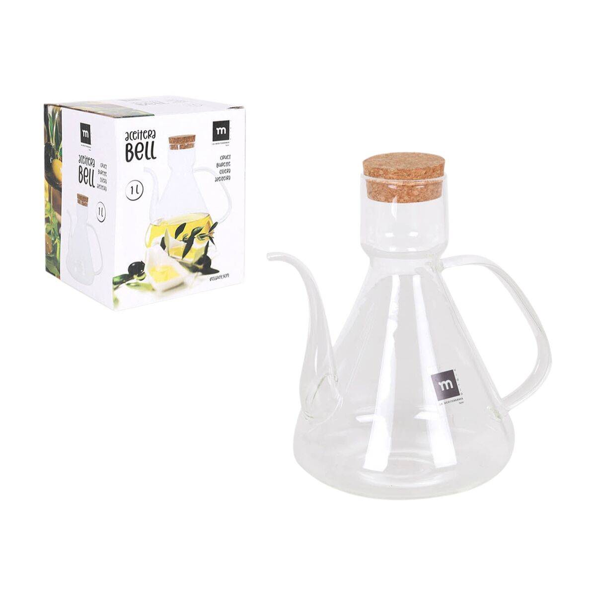 Aceitera La Mediterránea Bell Transparente Silicona Vidrio de Borosilicato 1 L (4 Unidades)