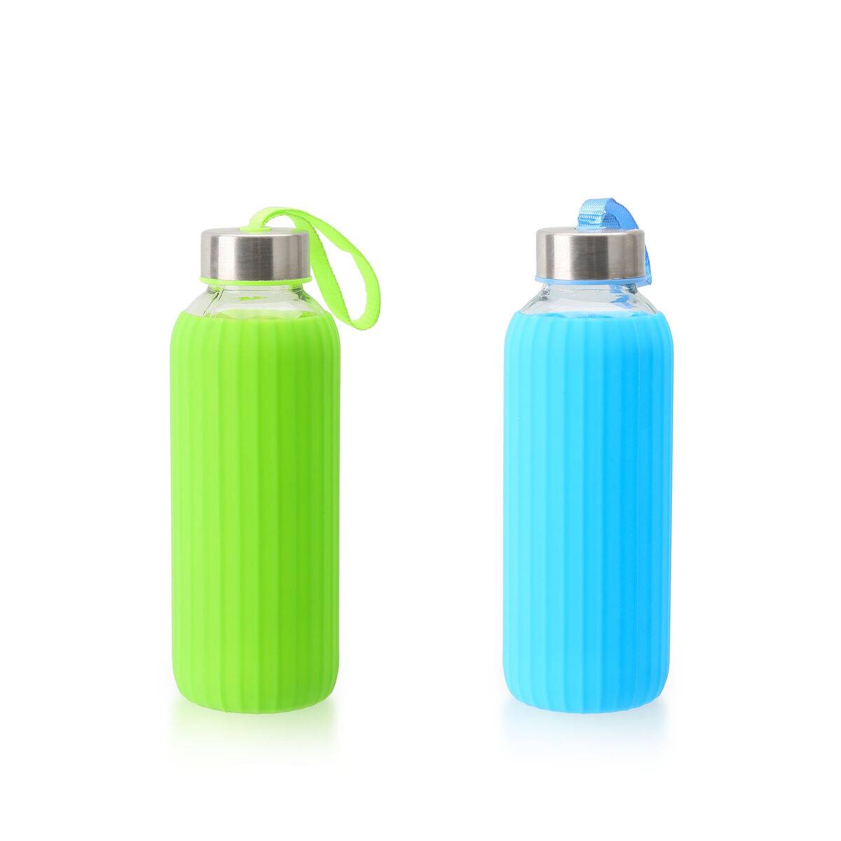 Botella de Agua Bewinner Vidrio Silicona 400 ml 7 x 7 x 19,8 cm (24 Unidades)