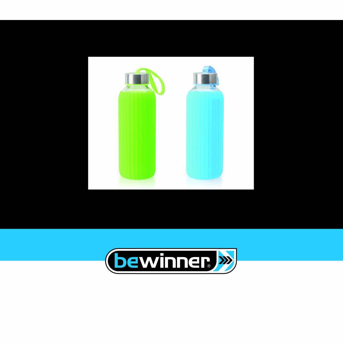 Botella de Agua Bewinner Vidrio Silicona 400 ml 7 x 7 x 19,8 cm (24 Unidades)