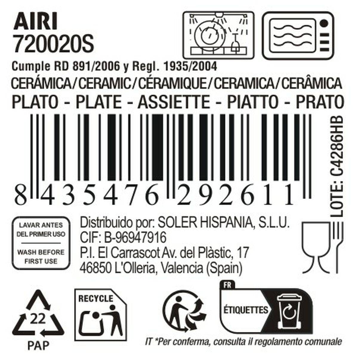Fuente de Cocina La Mediterránea Airi Redonda (18 Unidades)