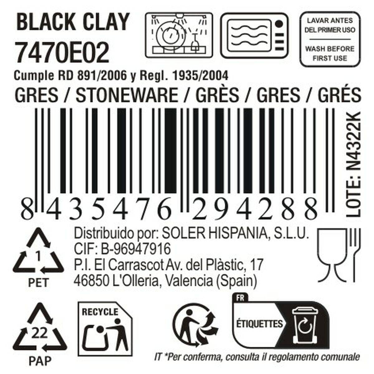 Plato Llano La Mediterránea Black clay