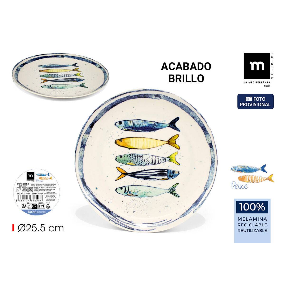 Plato Llano La Mediterránea Peixe 25,5 cm (24 Unidades)