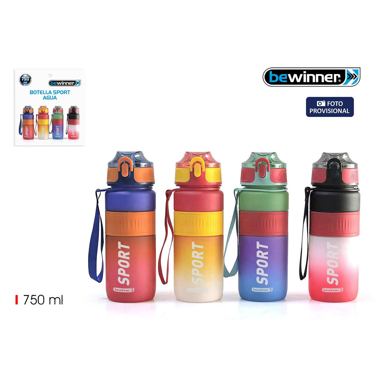 Botella de Agua Bewinner Multicolor 0,75 L 7,6 x 27,5 cm (12 Unidades)