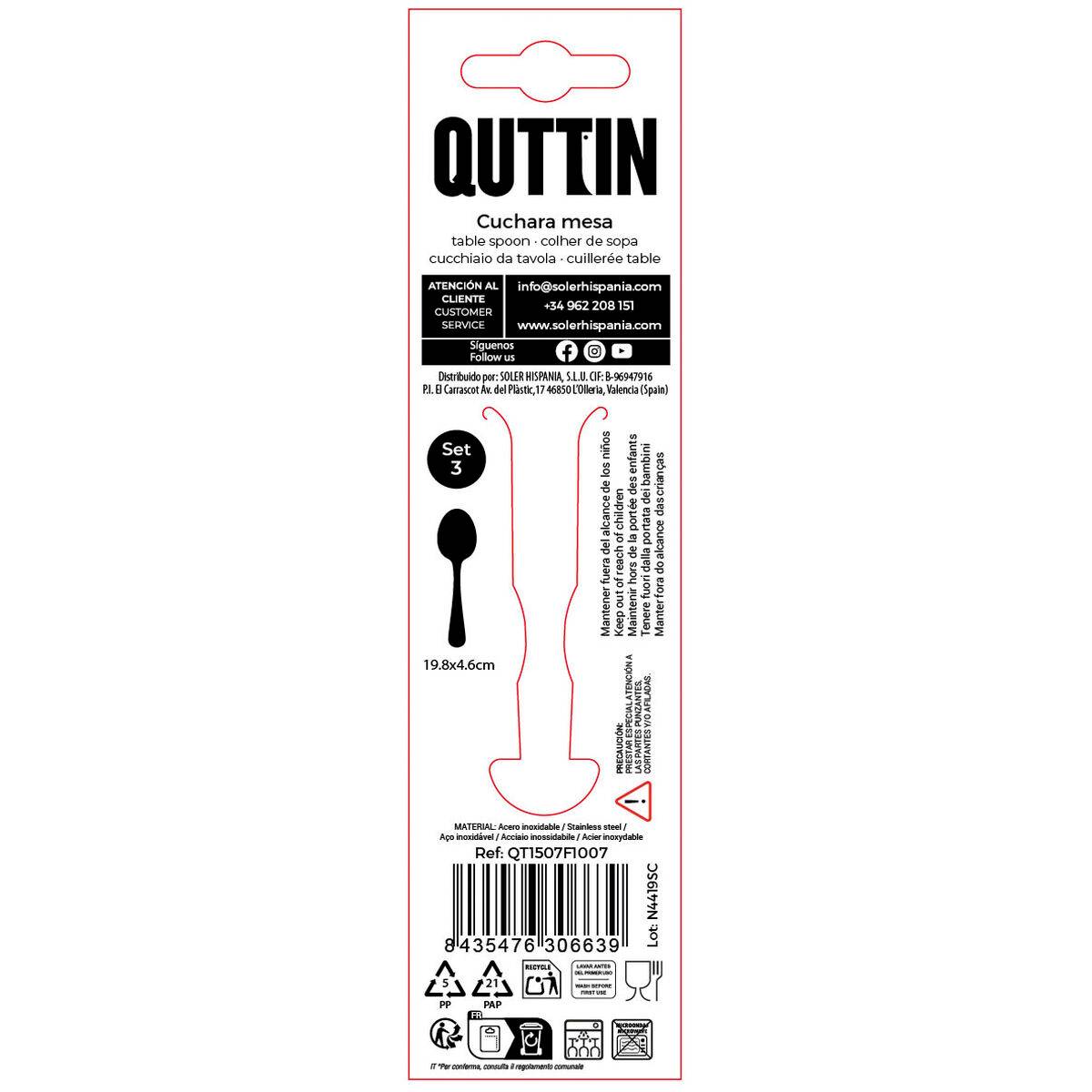 Cuchara de mesa Quttin Sofia 19,8 x 4,6 cm 3 Piezas (12 Unidades)