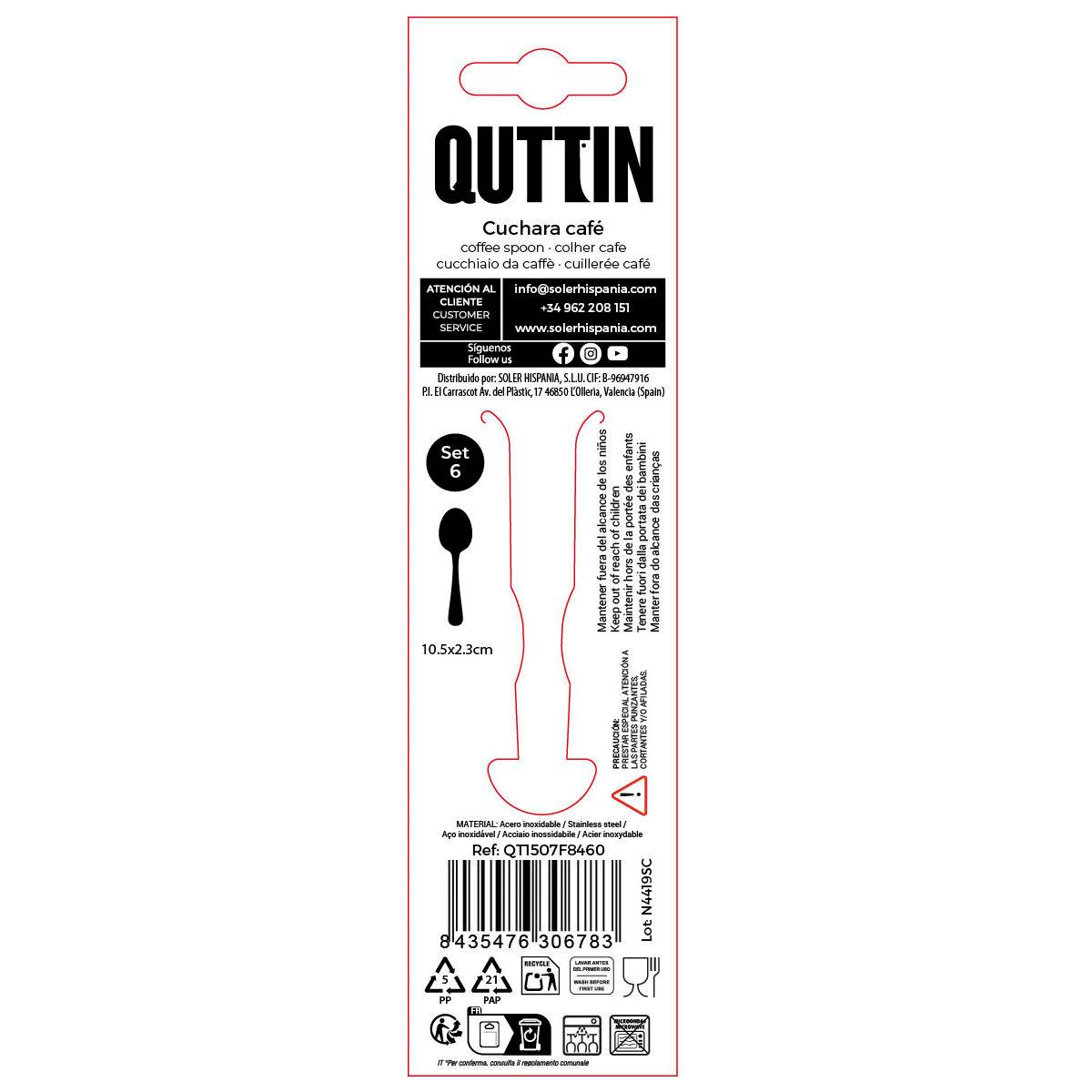 Cuchara de Café Quttin Sofia 10,5 x 2,5 cm 6 Piezas (12 Unidades)