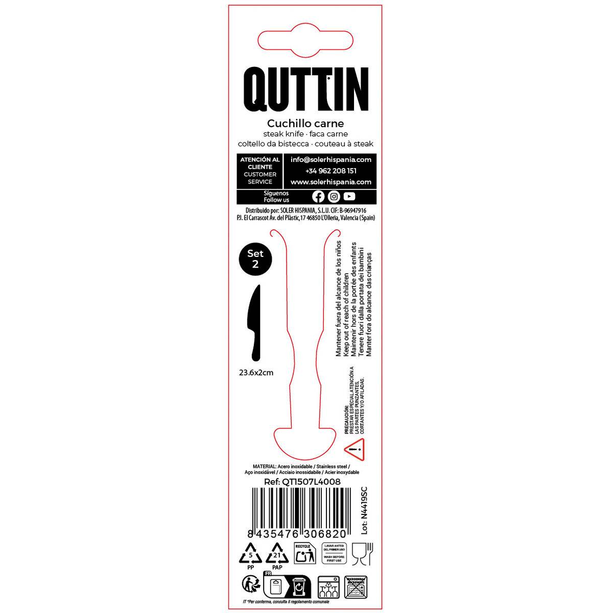 Set de Cuchillos para Carne Quttin LOUVRE Plateado 23,6 x 2 cm 2 Piezas (12 Unidades)