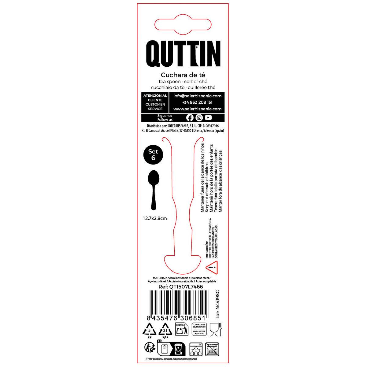 Cucharilla de Té Quttin LOUVRE Plateado 6 Piezas 12 Unidades