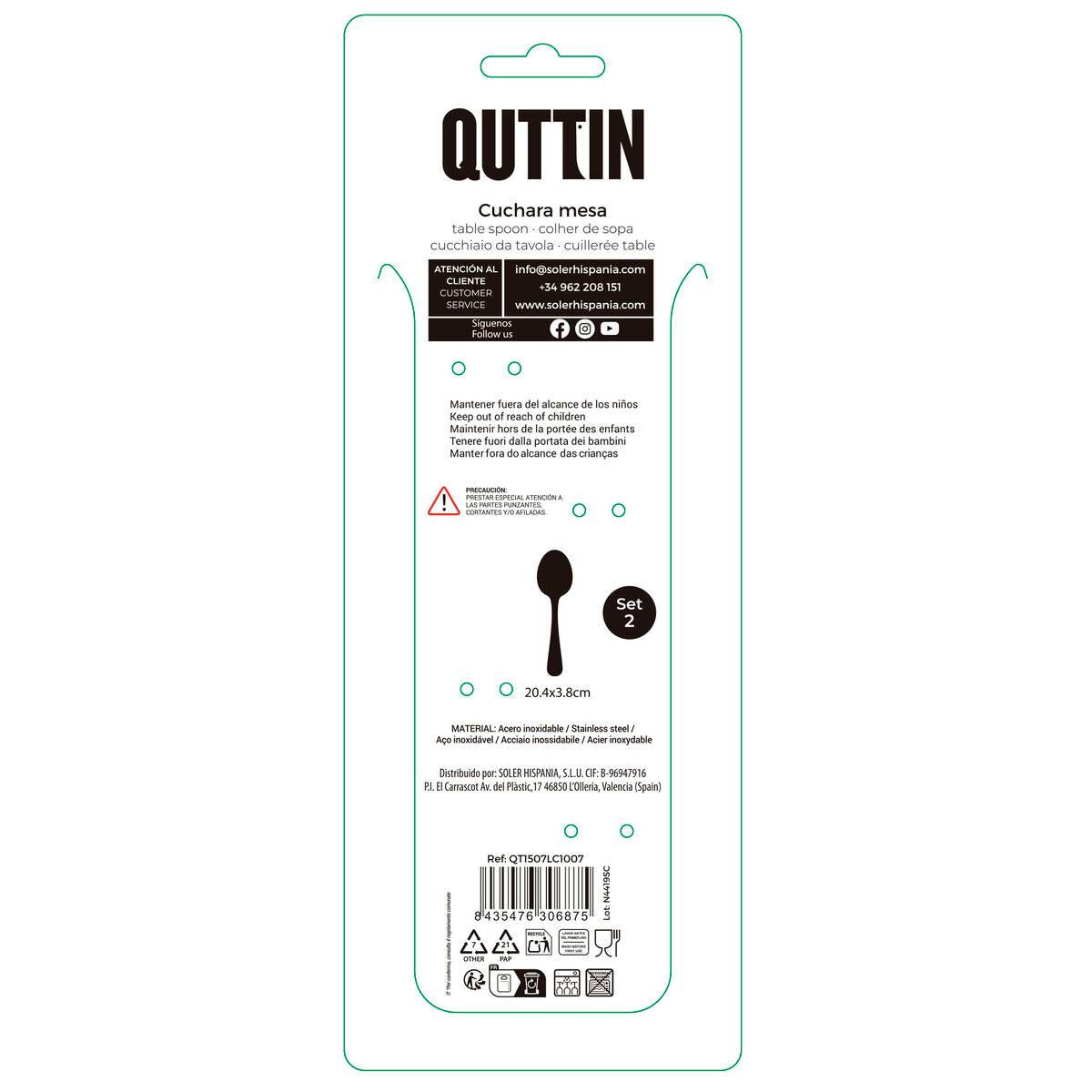Cuchara de mesa Quttin Louvre 20,4 x 3,8 cm 2 Piezas (12 Unidades)