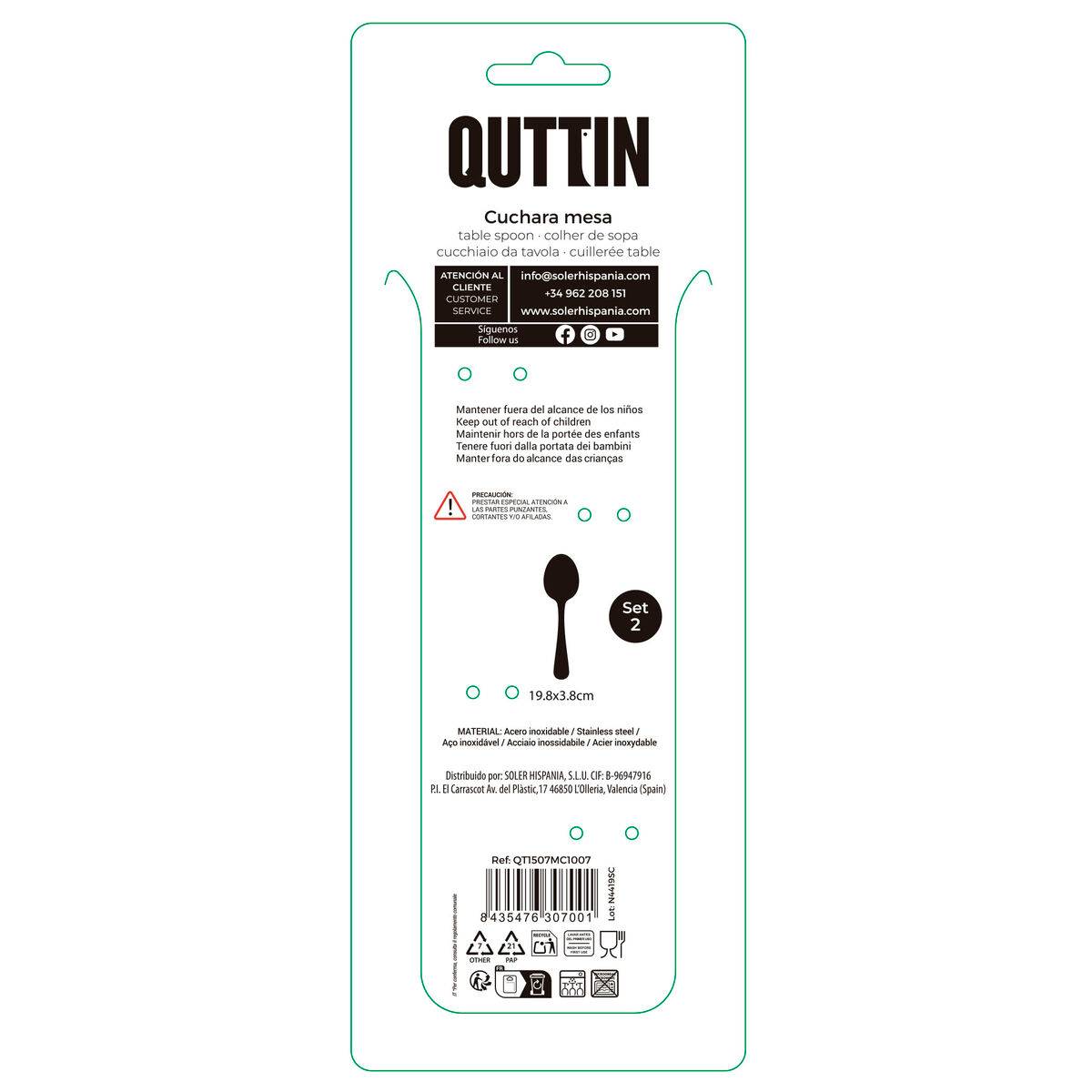 Cuchara de mesa Quttin MOMA Negro 19,8 x 3,8 cm 2 Piezas (12 Unidades)