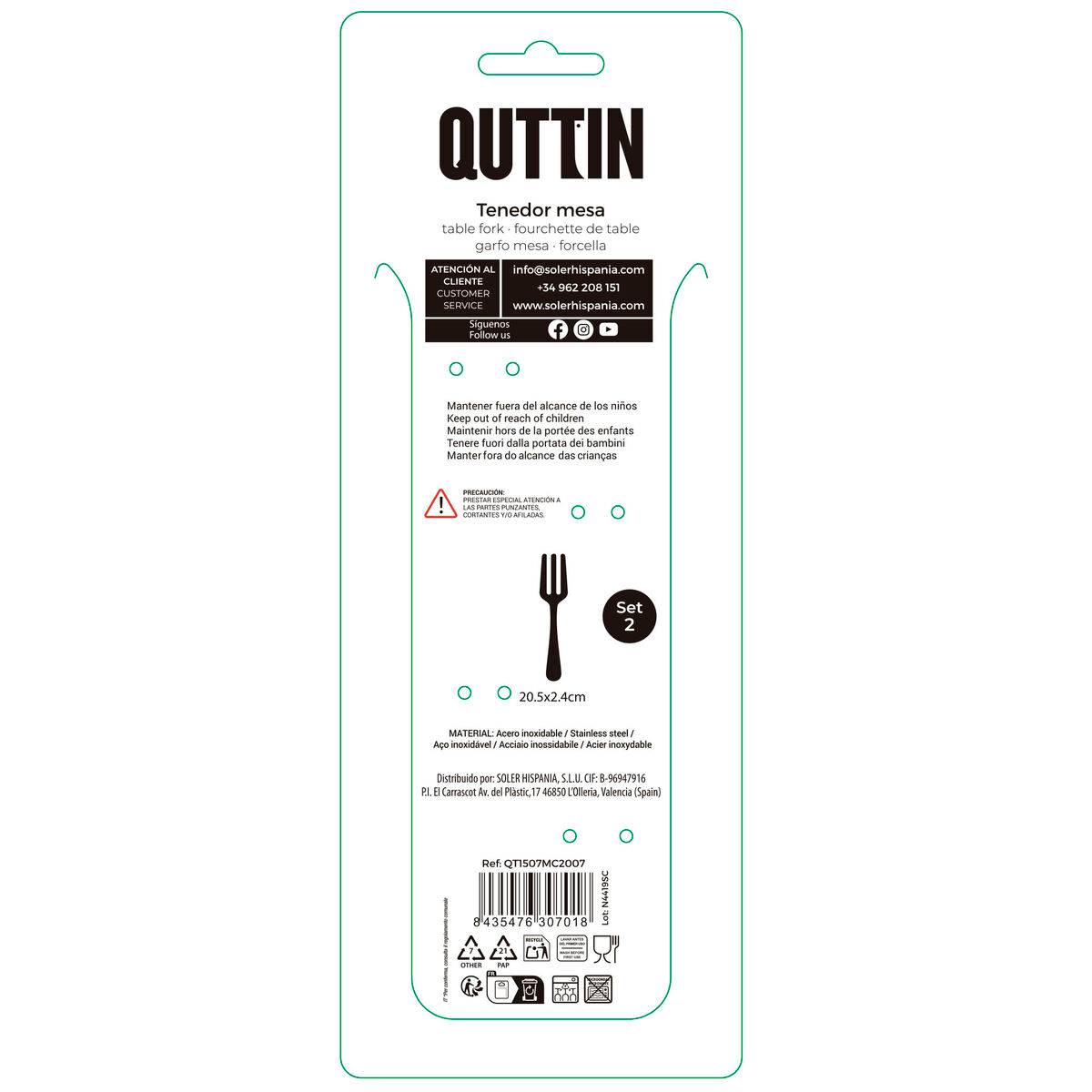 Set de Tenedores Quttin MOMA Negro 20,5 x 2,4 cm 2 Piezas (12 Unidades)