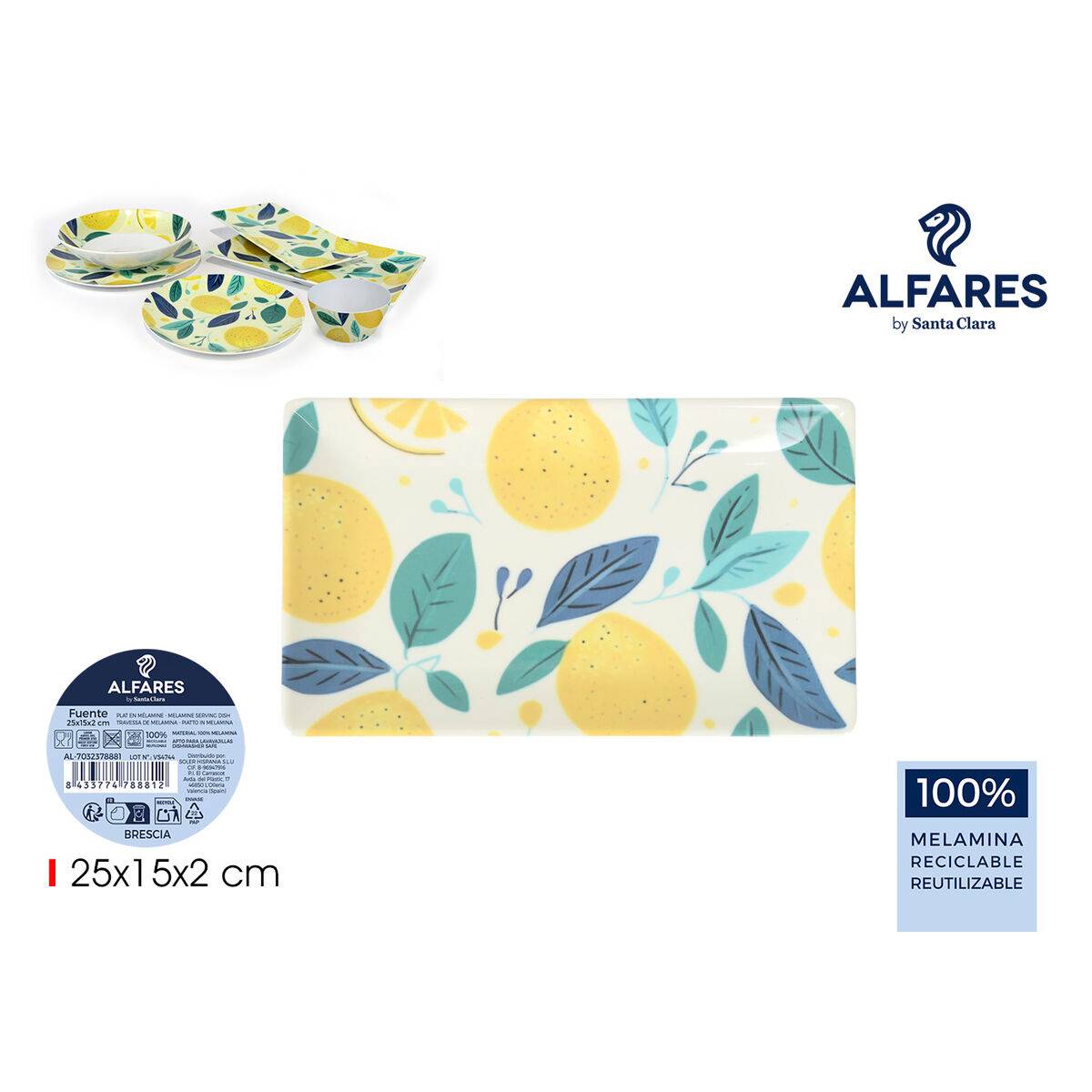 Fuente de Cocina Alfares BRESCIA 25 x 15 x 2 cm (12 Unidades)