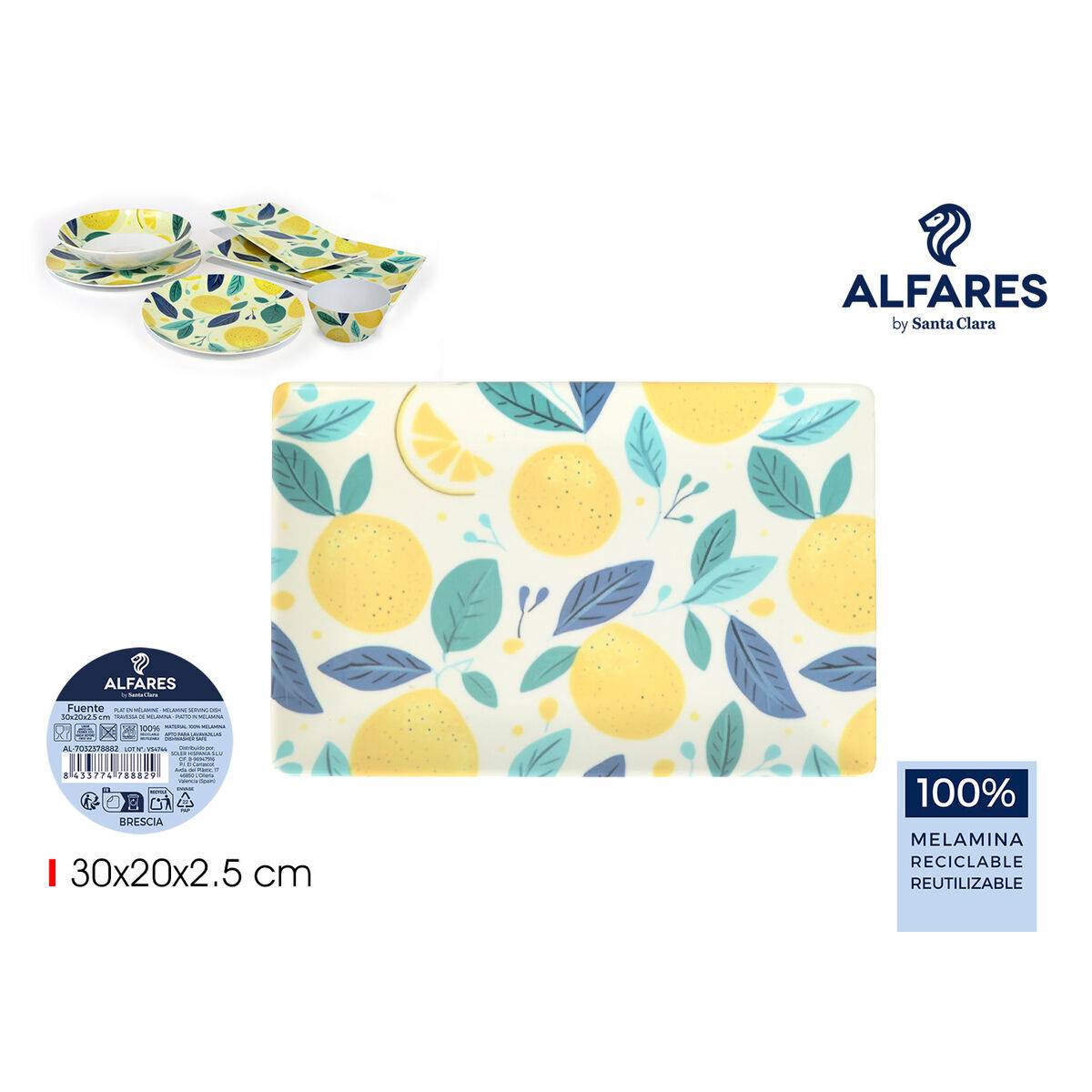 Fuente de Cocina Alfares BRESCIA 30 x 20 x 2,5 cm (12 Unidades)