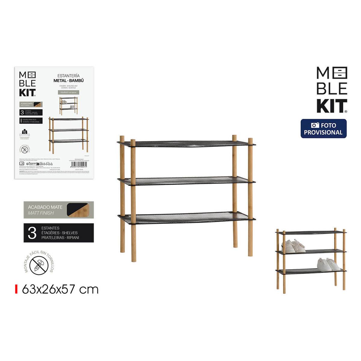 Estantería MobleKit Metal Bambú 63 x 26 x 57 cm (4 Unidades)