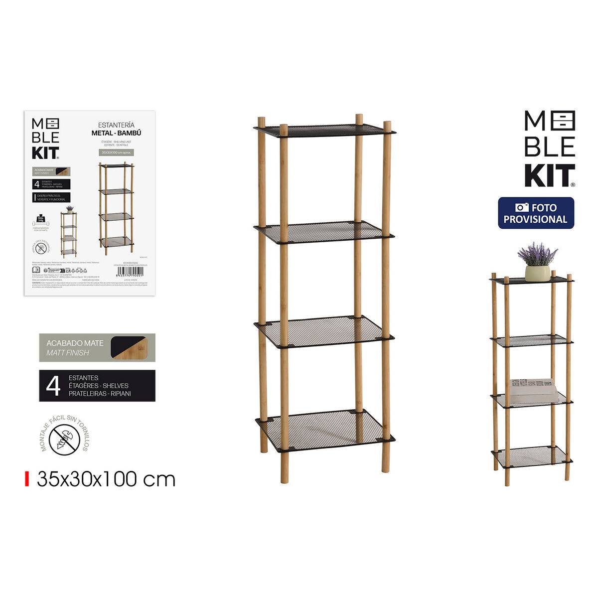 Estantería MobleKit Metal Bambú 35 x 30 x 100 cm (4 Unidades)