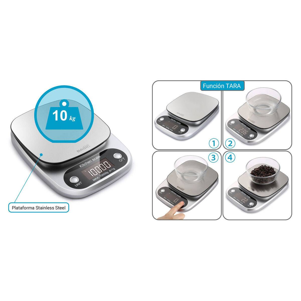 Báscula Digital de Cocina Basic Home 10 kg (12 Unidades)