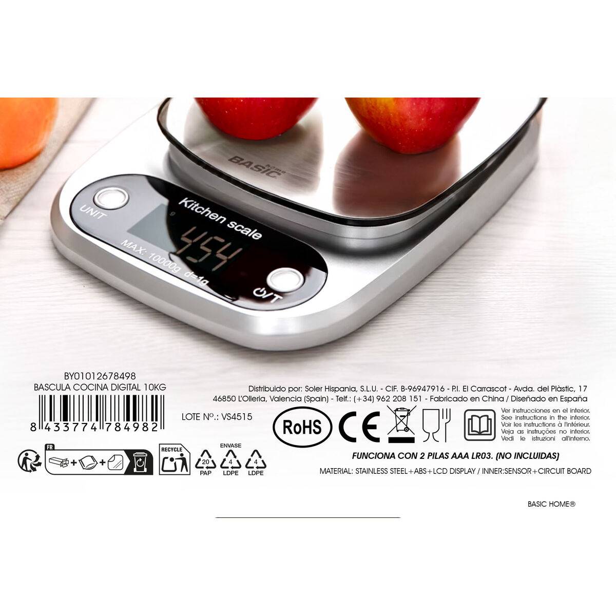 Báscula Digital de Cocina Basic Home 10 kg (12 Unidades)