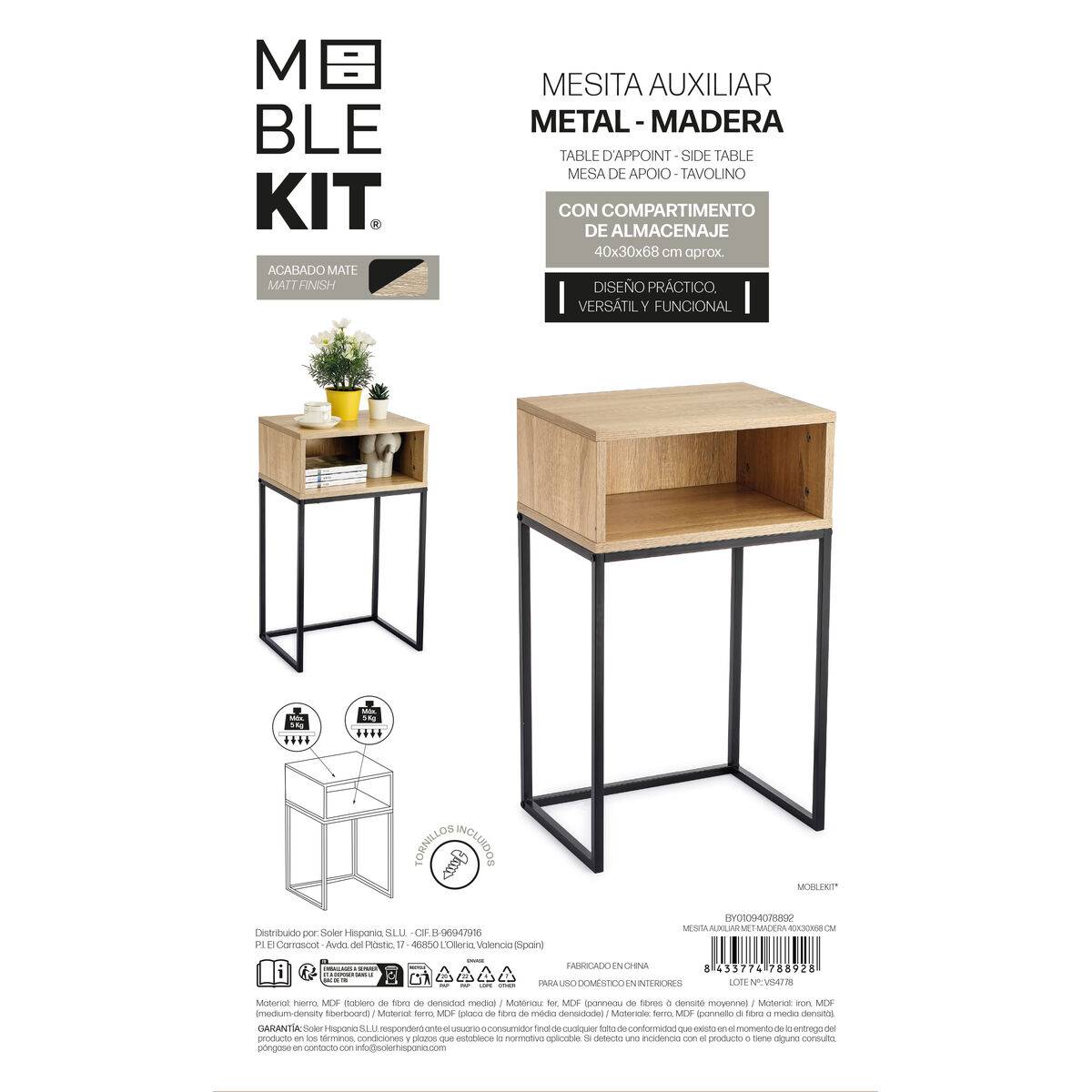Mesa auxiliar MobleKit Marrón Negro 40 x 30 x 68 cm (3 Unidades)