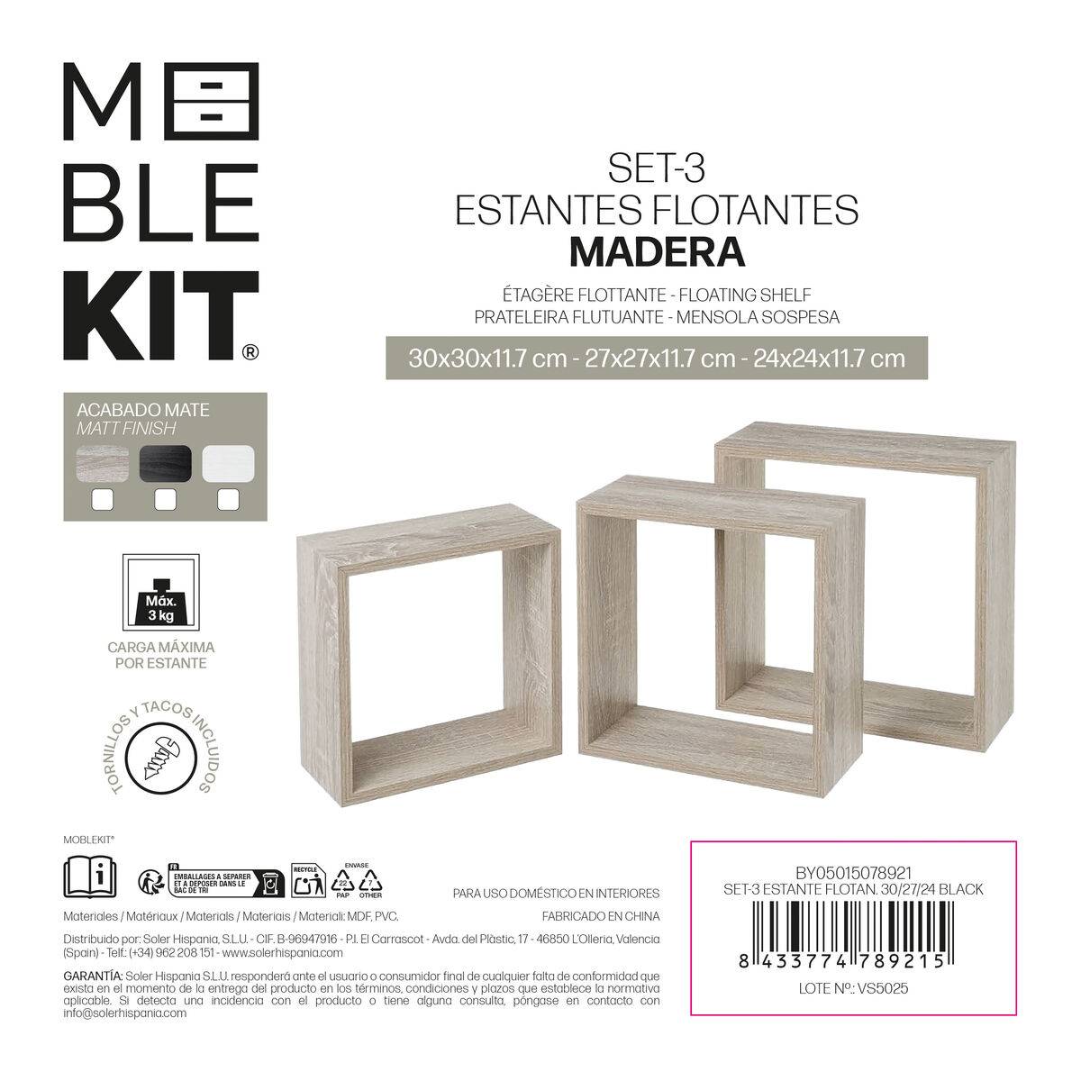 Estantes MobleKit Negro 3 Piezas (4 Unidades)