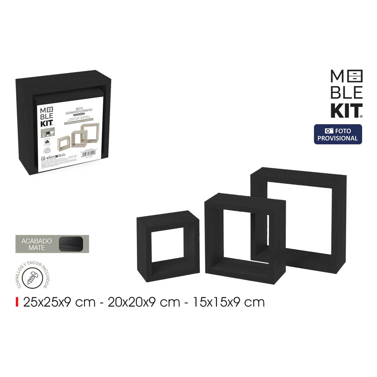 Estantes MobleKit Negro 3 Piezas (4 Unidades)