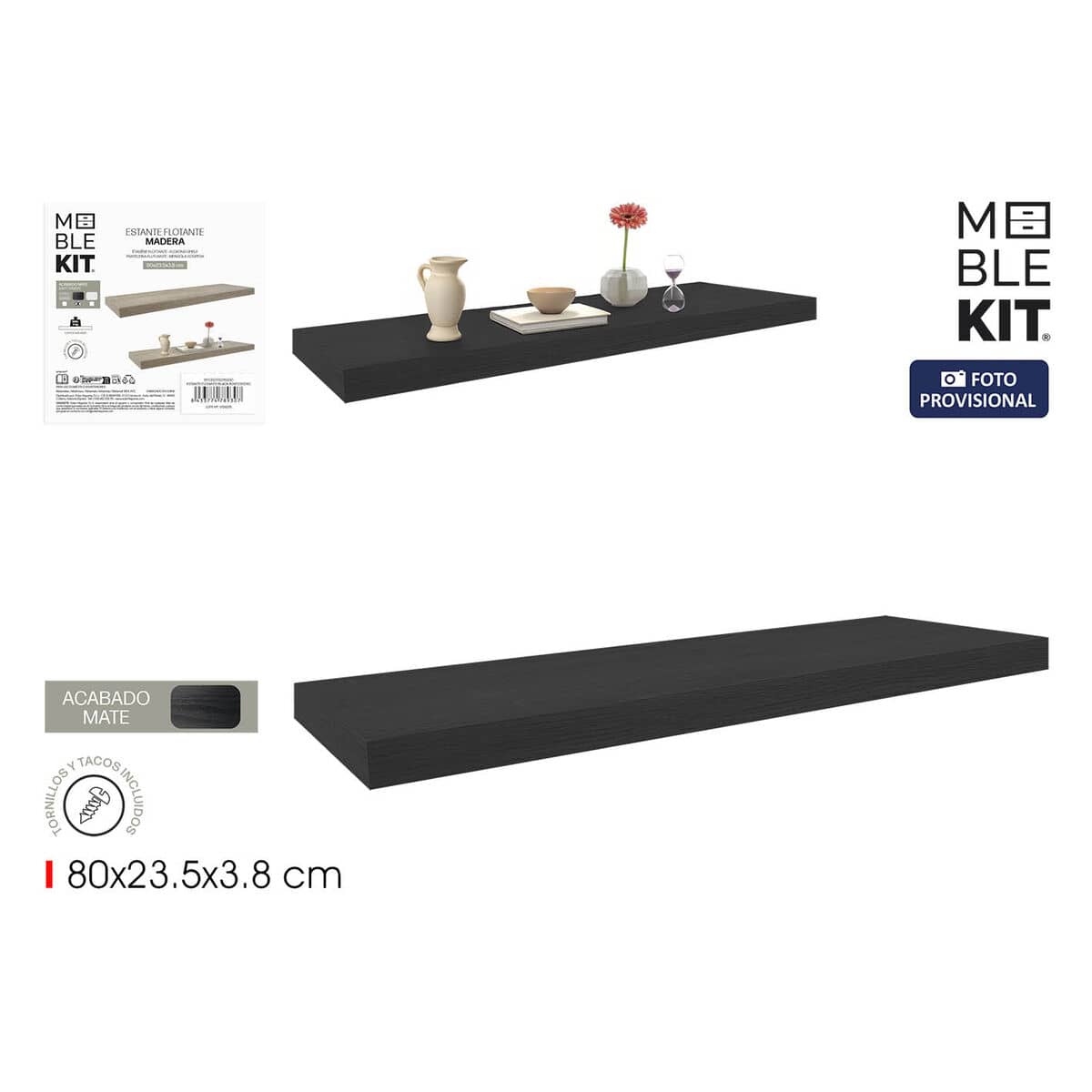 Estante MobleKit Negro Madera 80 x 23,5 x 3,8 cm (6 Unidades)