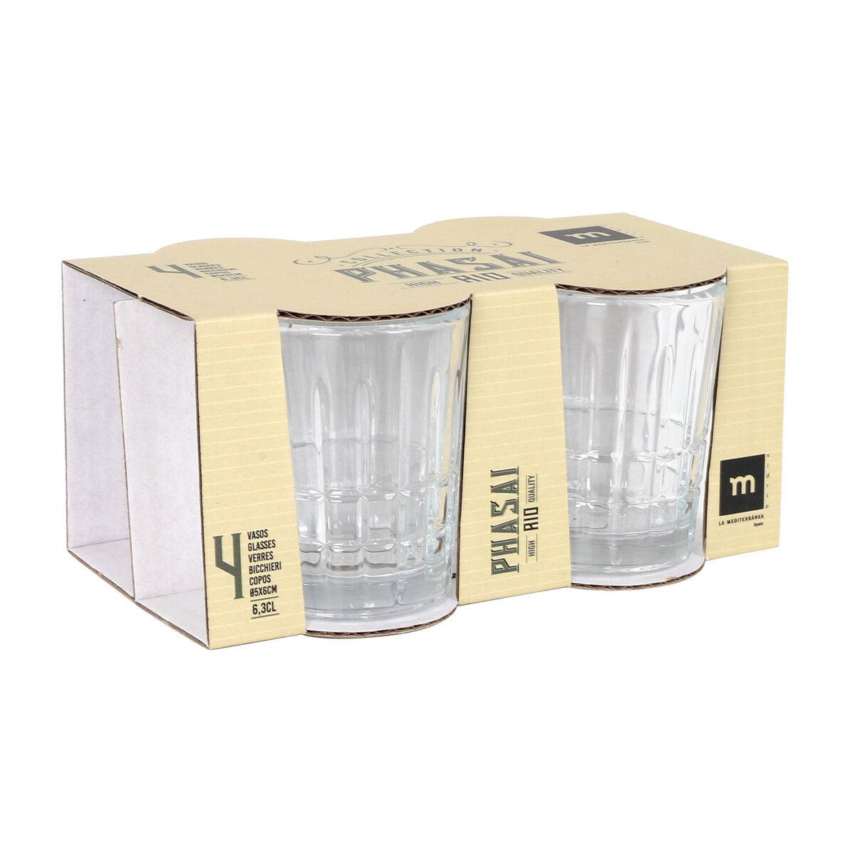 Set de Vasos de Chupito La Mediterránea Phasai rio Transparente Vidrio 63 ml 4 Piezas (24 Unidades)