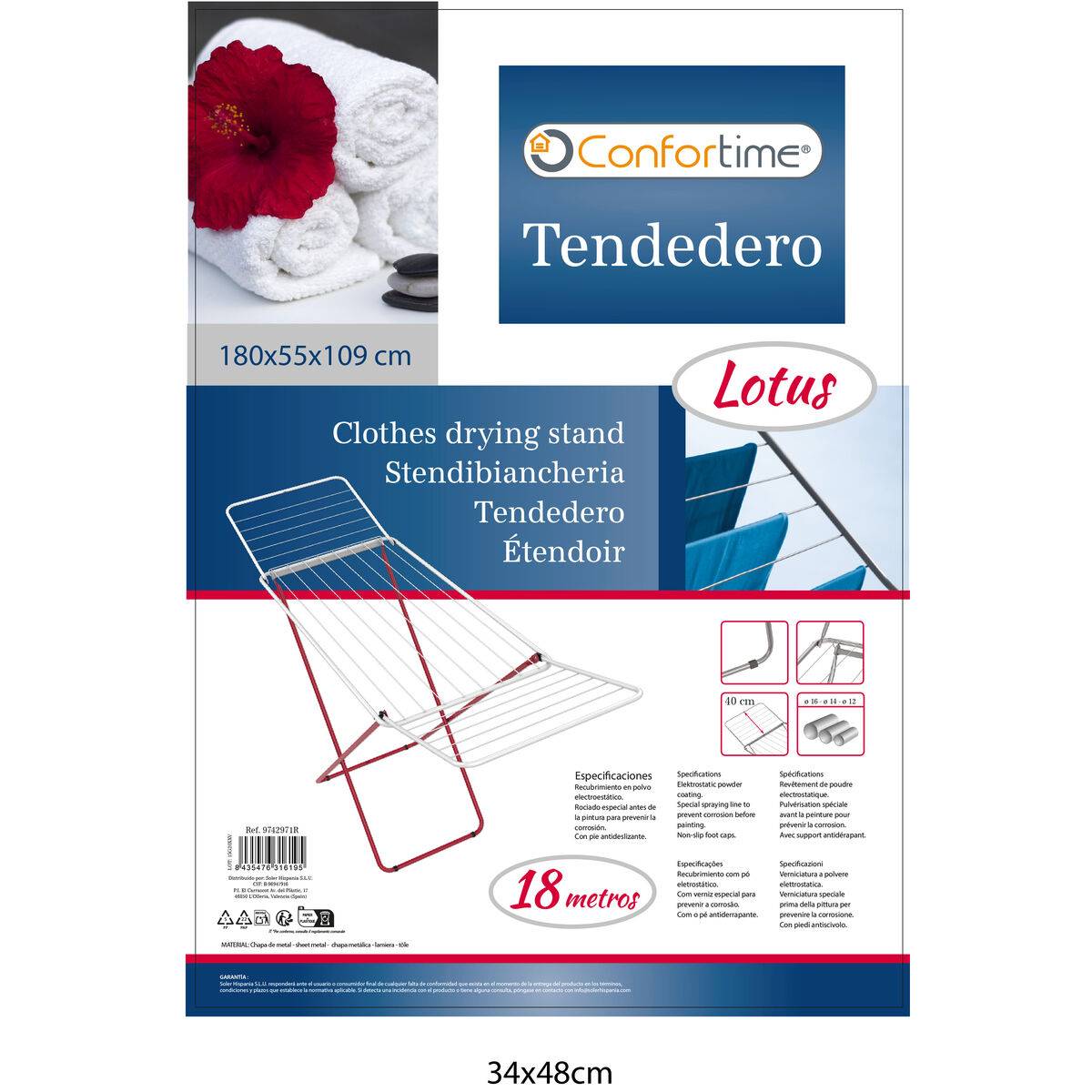 Tendedero Confortime Lotus Blanco Rojo Metal 180 x 55 x 109 cm (6 Unidades)