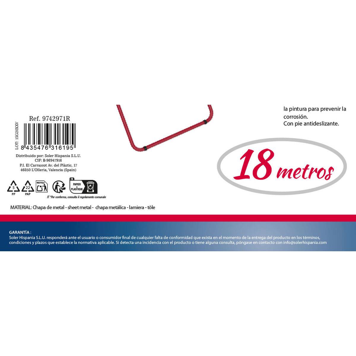 Tendedero Confortime Lotus Blanco Rojo Metal 180 x 55 x 109 cm (6 Unidades)