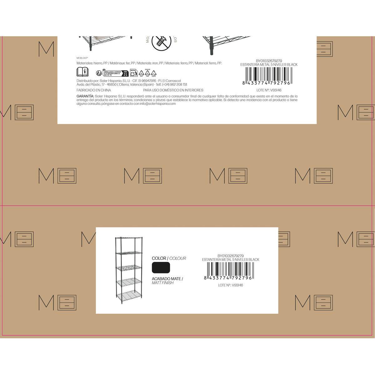 Estantería MobleKit Negro Metal 56 x 35 x 158 cm (2 Unidades)