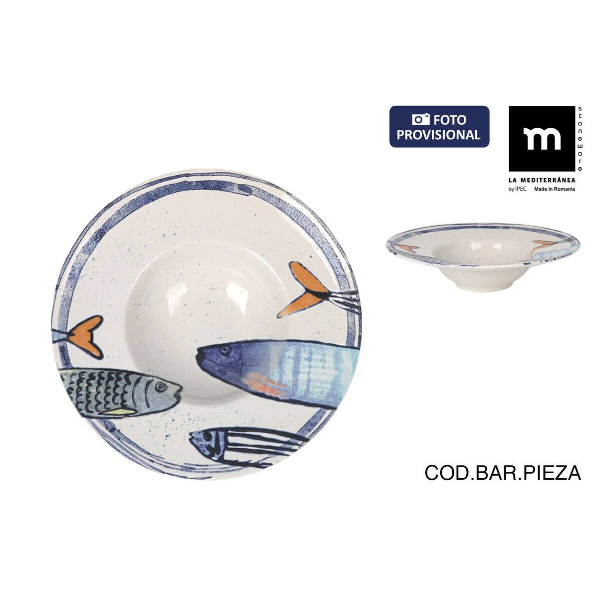Plato para Pasta La Mediterránea Peixe 2.0 Multicolor Cerámica Ø 28 cm (6 Unidades)